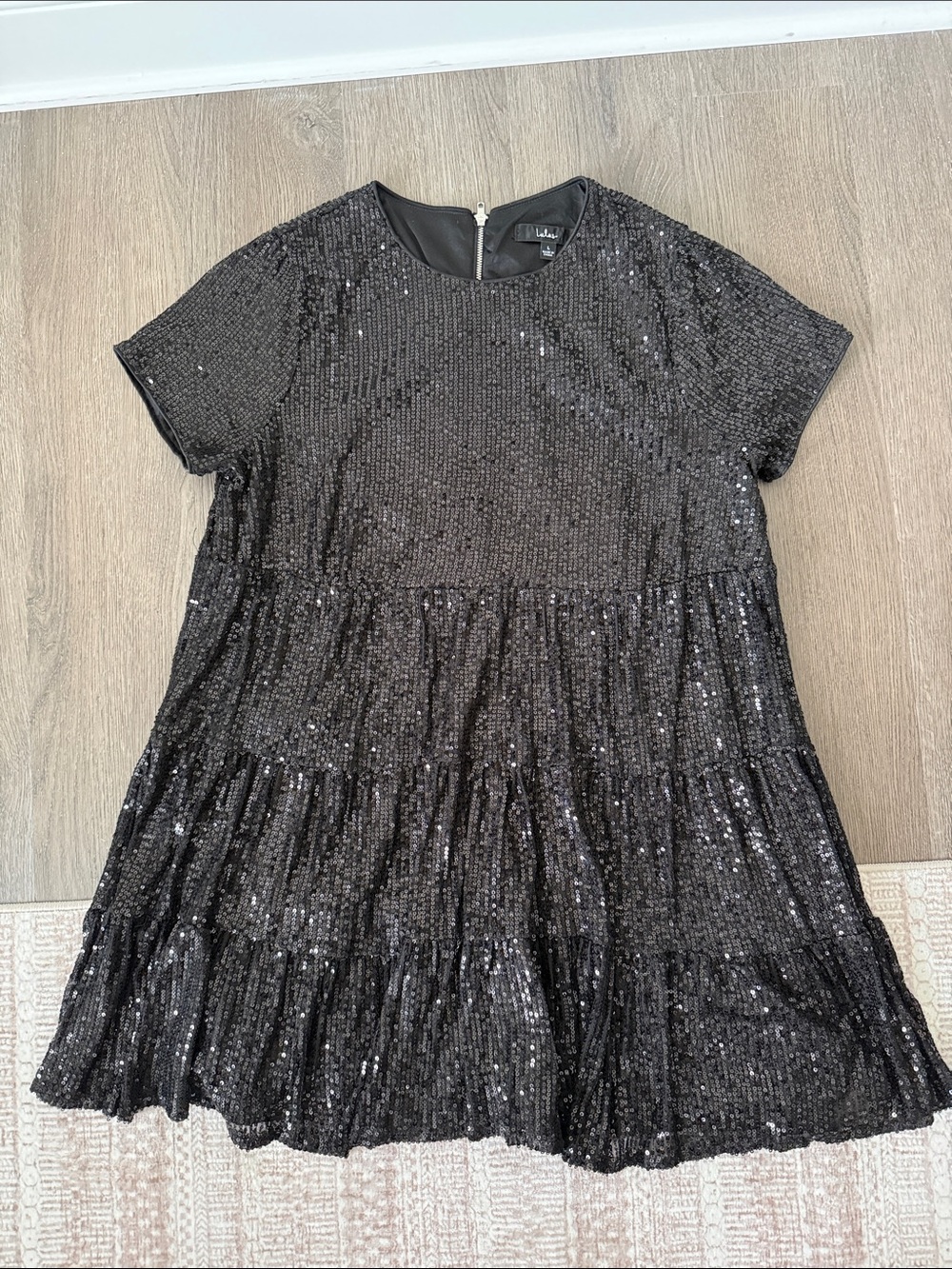 Lulus Black Sequin Tiered Short-Sleeve Party Dress
